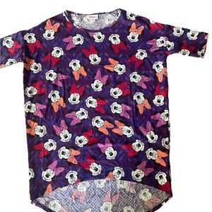 LuLaRoe Irma Shirt Womens XXS Purple Minnie Mouse Disney Tunic High-Low Soft